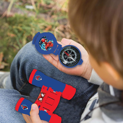 Lexibook, Spider-Man, Adventurer Set for Children, Walkie-Talkies 120m, Binoculars, Compass, Torchlight, Blue/Red, RPTW12SP, Colour.