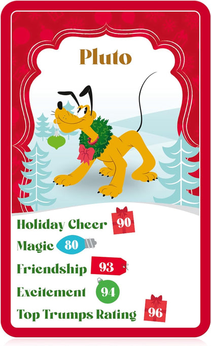Top Trumps Disney Holiday Spirit, spezielles Lernkartenspiel, spielt mit Stitch, Moana, Pluto und Tigger, tolles Geschenk und Weihnachtsstrumpffüllung, für Kinder ab 8 Jahren
