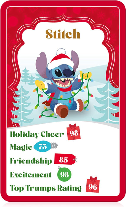 Top Trumps Disney Holiday Spirit, spezielles Lernkartenspiel, spielt mit Stitch, Moana, Pluto und Tigger, tolles Geschenk und Weihnachtsstrumpffüllung, für Kinder ab 8 Jahren
