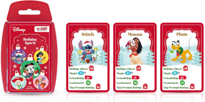 Top Trumps Disney Holiday Spirit, spezielles Lernkartenspiel, spielt mit Stitch, Moana, Pluto und Tigger, tolles Geschenk und Weihnachtsstrumpffüllung, für Kinder ab 8 Jahren