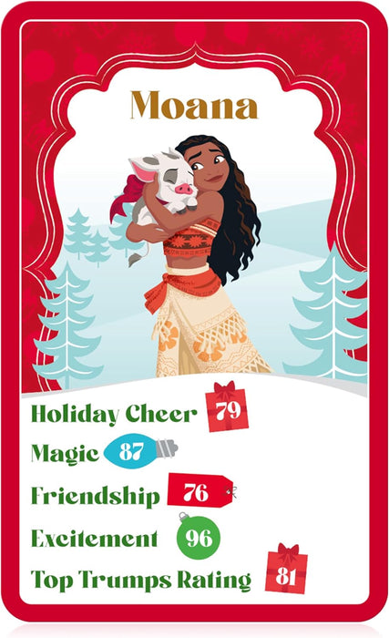 Top Trumps Disney Holiday Spirit, spezielles Lernkartenspiel, spielt mit Stitch, Moana, Pluto und Tigger, tolles Geschenk und Weihnachtsstrumpffüllung, für Kinder ab 8 Jahren