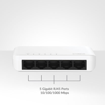 STRONG SW5000P | 5-Port Switch Gigabit Ethernet | Table and Wall Mounting | Ideal for Fast LAN Connections | Network Expansion |