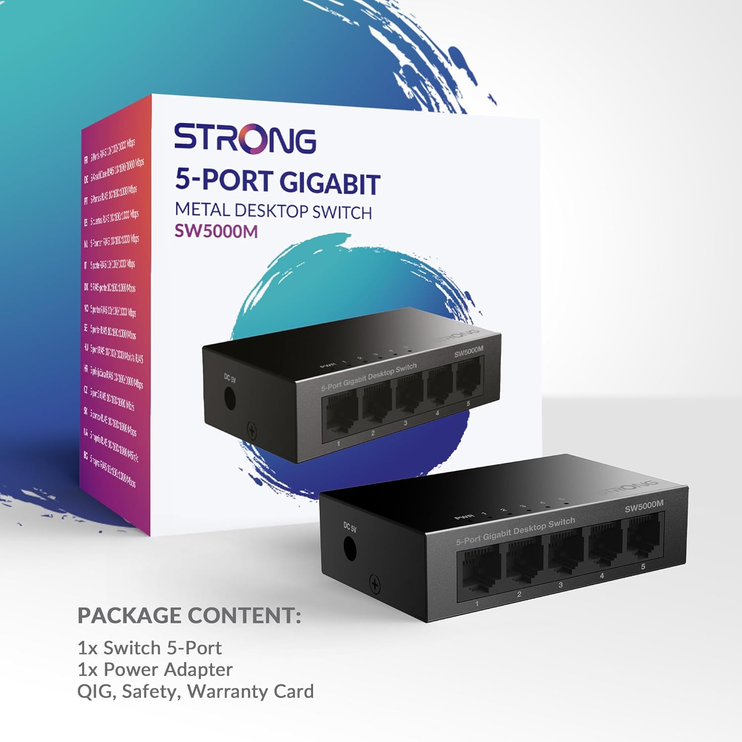 STRONG 5 Puertos RJ45 Gigabit Ethernet Switch|Función Auto MDI/MDX|Metal|Silencioso|Alta Velocidad|Ideal para Ampliar la Red Cableada|4 años de garantía