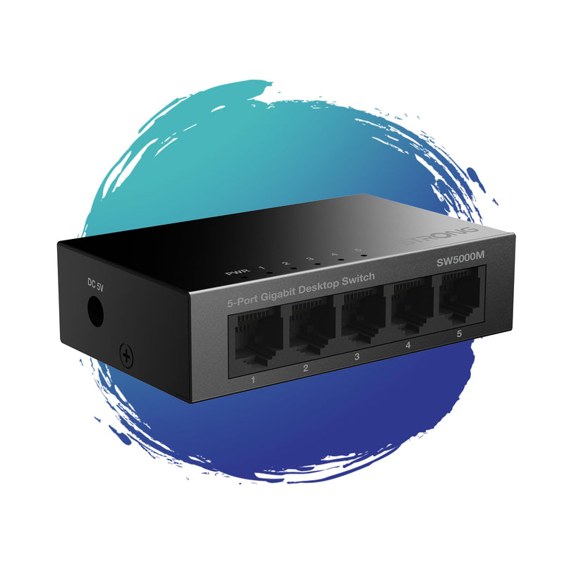 STRONG 5 Puertos RJ45 Gigabit Ethernet Switch|Función Auto MDI/MDX|Metal|Silencioso|Alta Velocidad|Ideal para Ampliar la Red Cableada|4 años de garantía