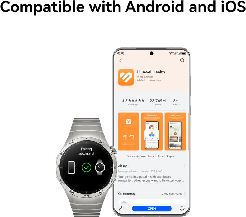 HUAWEI WATCH GT 4 Smart Watch - Up to 2 Weeks Battery Life Fitness Tracker - Compatible with Android & iOS - Health Monitoring with Pulse Wave Arrhythmia Analysis - GPS Integrated - 46MM