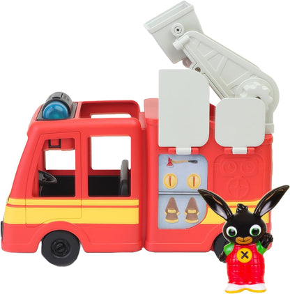 Bing - Bing Brandweerwagen met Licheffecten en Geluiden - Speel de favoriete brandweerscene na uit de serie van Bing - Inclusief speelfiguur van Bing