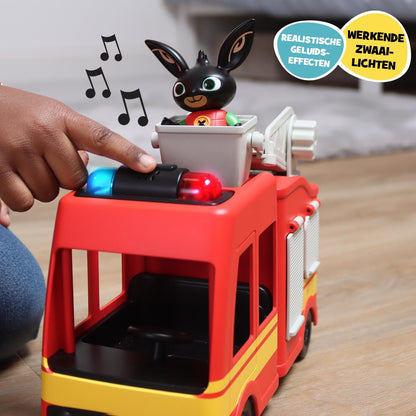 Bing - Bing Brandweerwagen met Licheffecten en Geluiden - Speel de favoriete brandweerscene na uit de serie van Bing - Inclusief speelfiguur van Bing