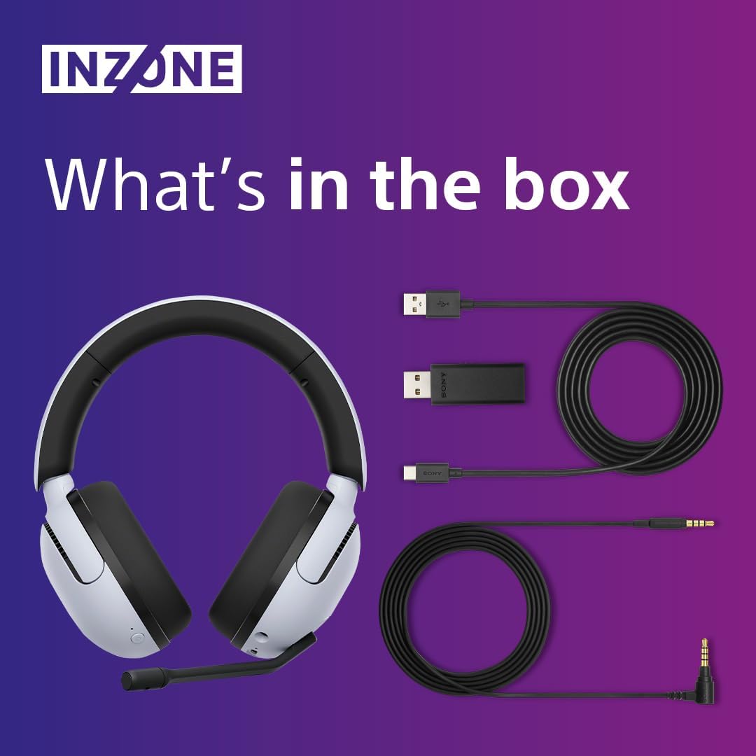 Sony INZONE H5 Wireless Gaming Headset - PC/PS5, 360 Spatial Sound for Gaming, 28H battery lifelow latency, comfortable design, microphone with AI - White White INZONE H5