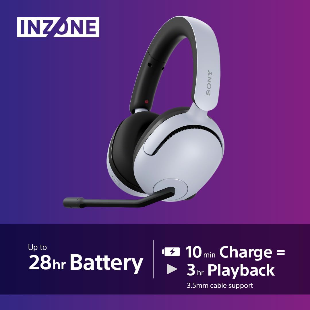 Sony INZONE H5 Wireless Gaming Headset - PC/PS5, 360 Spatial Sound for Gaming, 28H battery lifelow latency, comfortable design, microphone with AI - White White INZONE H5