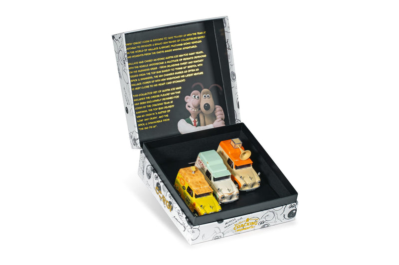 Corgi Hornby Hobbies LTD Cc80505 Wallace and Gromit Austin A35 Van Collection-Cheese Please, Top Bun, Spick and Spanmobile Tv Film Licensed Die-Cast Model, Multi, 1:43 Scale