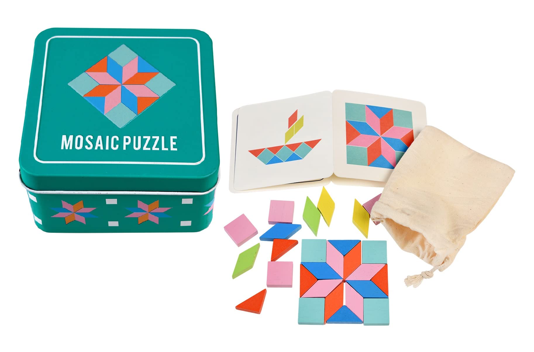 Wooden Mosaic Puzzle In A Tin