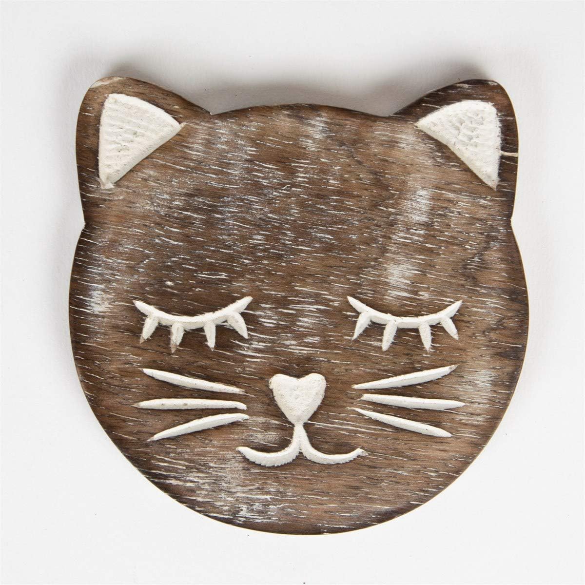 Sass & Belle Wooden Brown Carved Cat Coaster - Set of 6