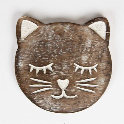 Sass & Belle Wooden Brown Carved Cat Coaster - Set of 6