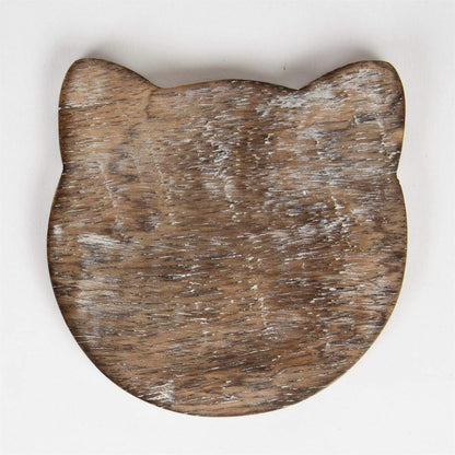 Sass & Belle Wooden Brown Carved Cat Coaster - Set of 6