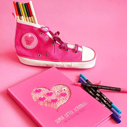 Tinc Kids Notebook for School | Cute Girls Notebook with Heart Design | Pink, HSNBMAPK & Glitterarty Liquid Gel Pens for Kids | Set of 8 Different Glittery Colours with a Fruity Fragrance - Pack of 8 Glitter + Liquid Gel Pens