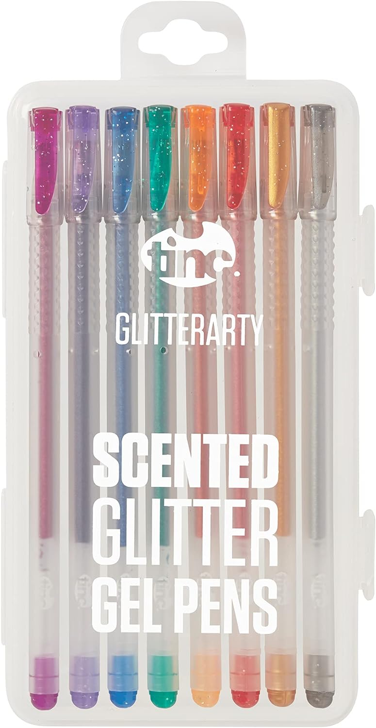 Tinc Kids Notebook for School | Cute Girls Notebook with Heart Design | Pink, HSNBMAPK & Glitterarty Liquid Gel Pens for Kids | Set of 8 Different Glittery Colours with a Fruity Fragrance - Pack of 8 Glitter + Liquid Gel Pens