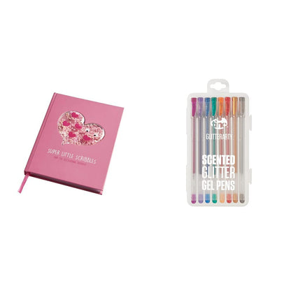 Tinc Kids Notebook for School | Cute Girls Notebook with Heart Design | Pink, HSNBMAPK & Glitterarty Liquid Gel Pens for Kids | Set of 8 Different Glittery Colours with a Fruity Fragrance - Pack of 8 Glitter + Liquid Gel Pens