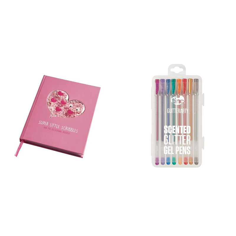 Tinc Kids Notebook for School | Cute Girls Notebook with Heart Design | Pink, HSNBMAPK & Glitterarty Liquid Gel Pens for Kids | Set of 8 Different Glittery Colours with a Fruity Fragrance - Pack of 8 Glitter + Liquid Gel Pens
