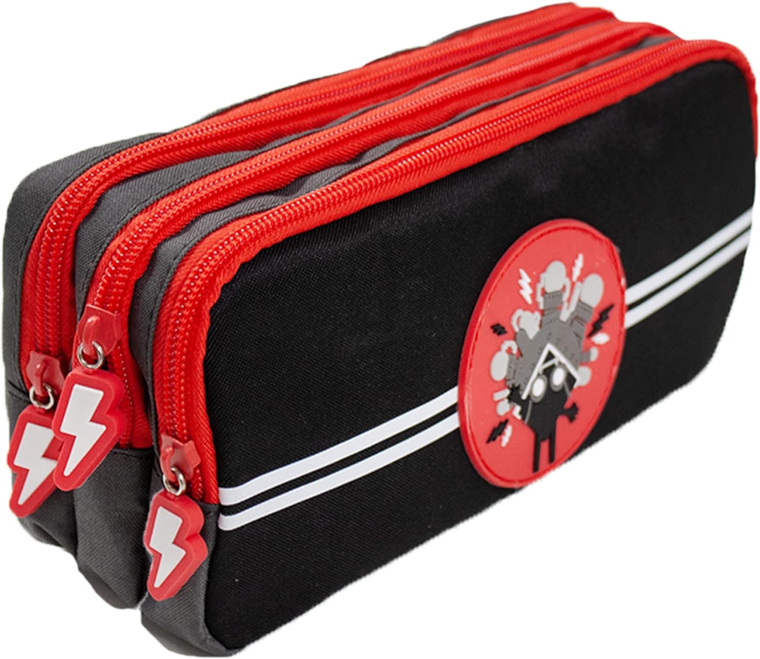 Tinc Triple Zip School Pencil Case - Three Large Pockets Perfect for Stationery Black