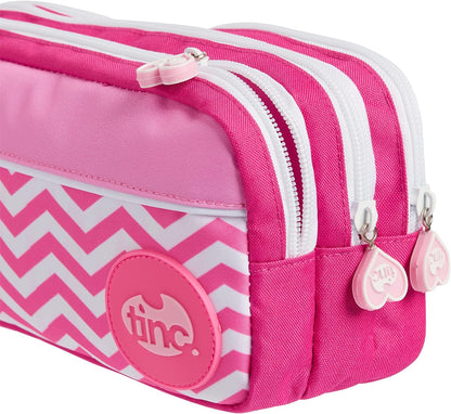 Tinc Triple Zip School Pencil Case - Three Large Pockets Perfect for Stationery Pink