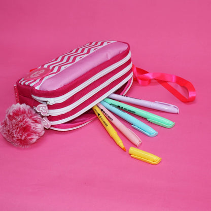 Tinc Triple Zip School Pencil Case - Three Large Pockets Perfect for Stationery Pink