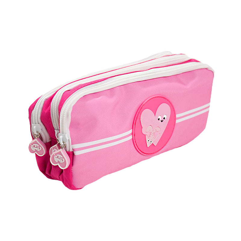 Tinc Triple Zip School Pencil Case - Three Large Pockets Perfect for Stationery Pink