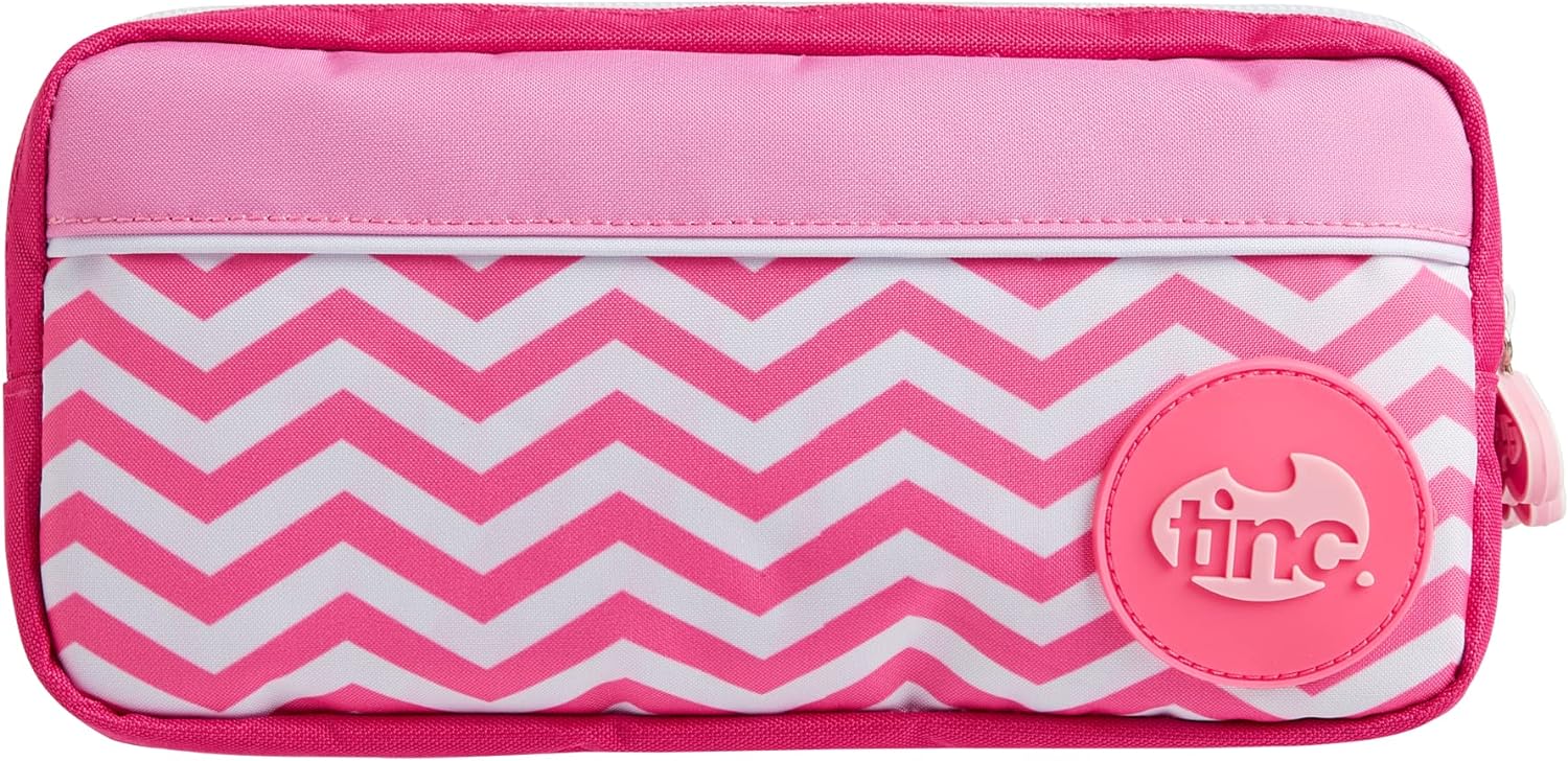 Tinc Triple Zip School Pencil Case - Three Large Pockets Perfect for Stationery Pink