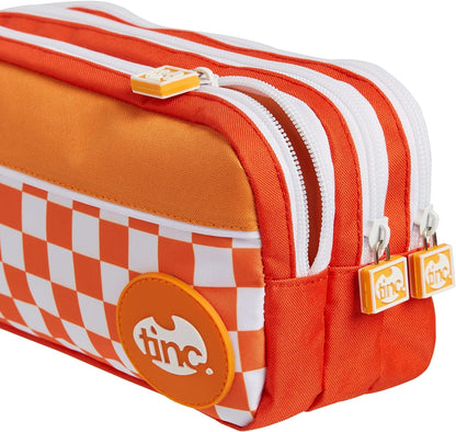 Tinc Triple Zip School Pencil Case - Three Large Pockets Perfect for Stationery Orange