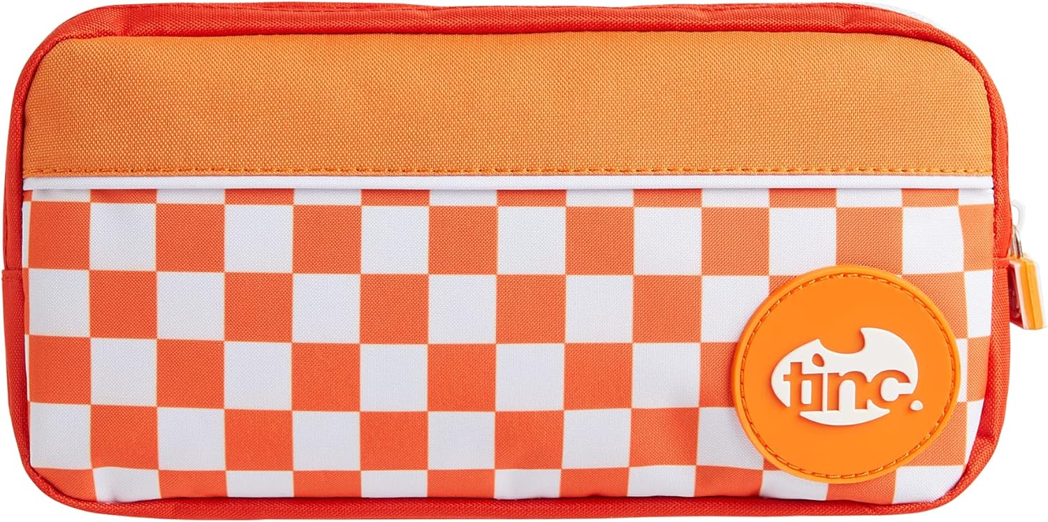 Tinc Triple Zip School Pencil Case - Three Large Pockets Perfect for Stationery Orange