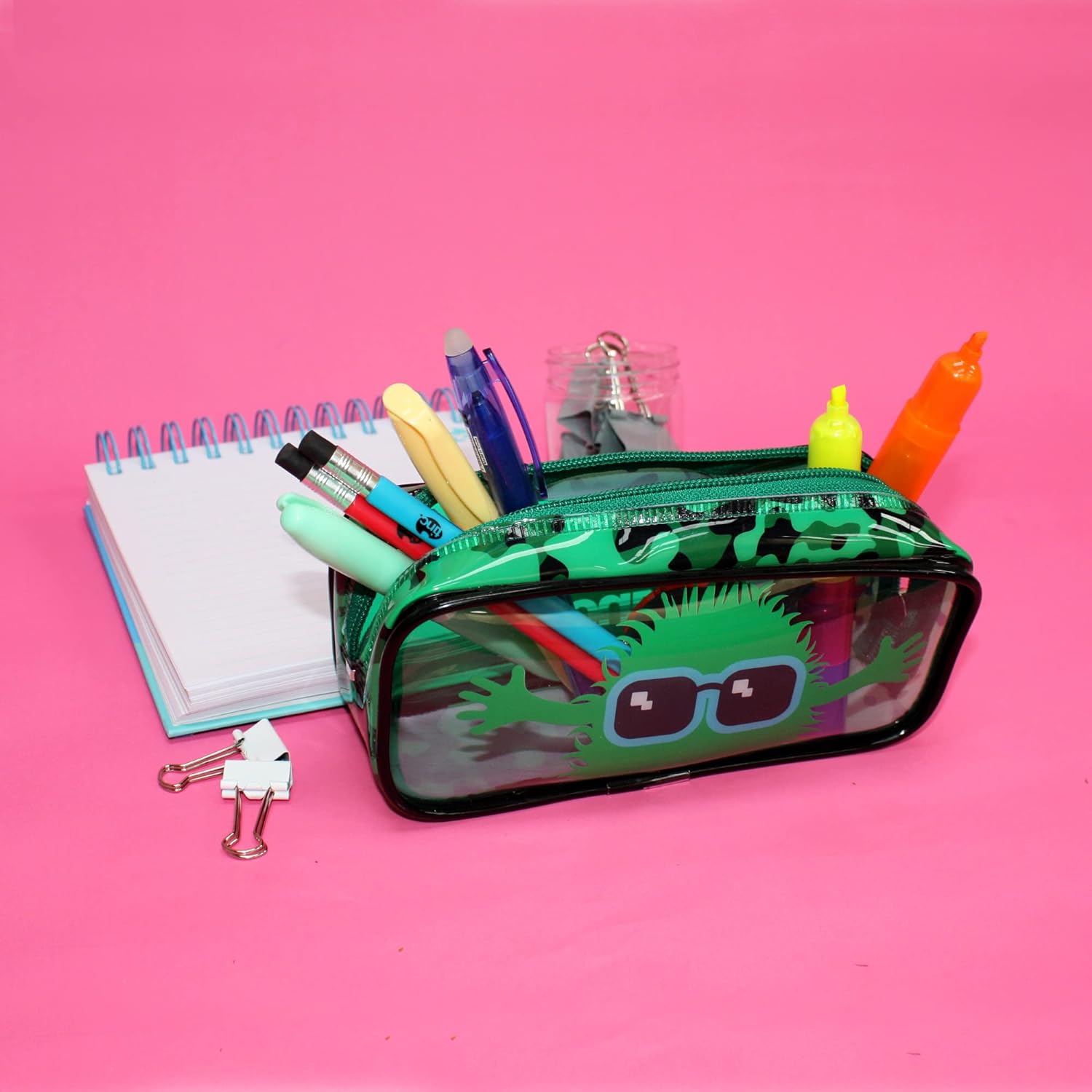 Tinc Cute Green Clear PVC School Pencil Case | Travel & Make Up Bag | Cosmetic Storage | Big Capacity Pencil Pouch | Perfect for School, Homework, Travelling, Sleepovers