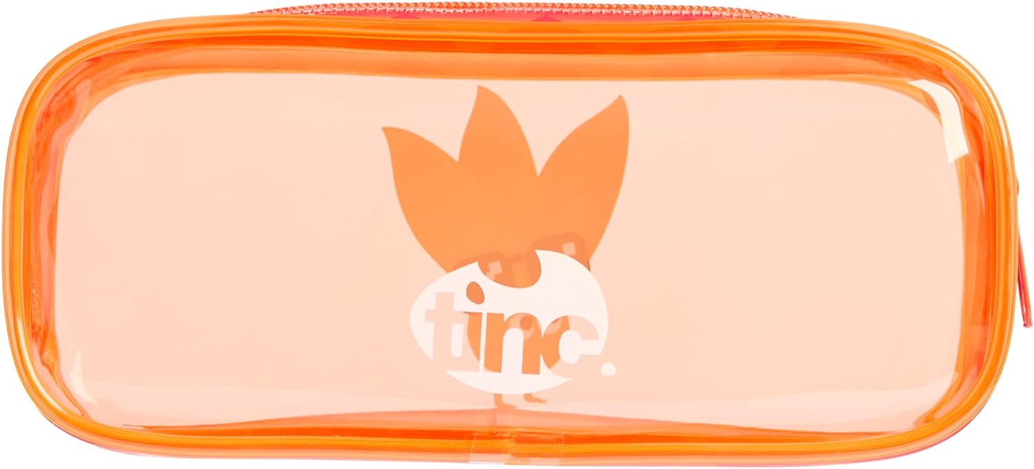 Tinc Cute Orange Clear PVC School Pencil Case | Travel & Make Up Bag | Cosmetic Storage | Big Capacity Pencil Pouch | Perfect for School, Homework, Travelling, Sleepovers