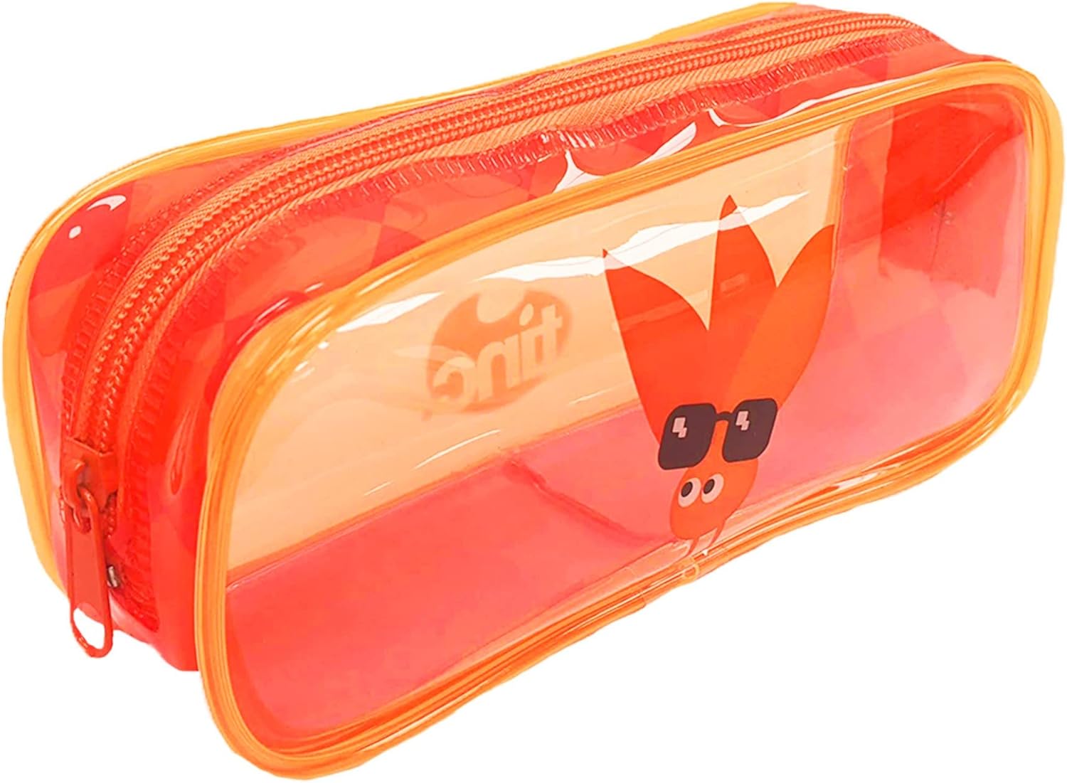 Tinc Cute Orange Clear PVC School Pencil Case | Travel & Make Up Bag | Cosmetic Storage | Big Capacity Pencil Pouch | Perfect for School, Homework, Travelling, Sleepovers