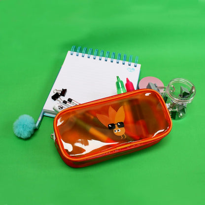 Tinc Cute Orange Clear PVC School Pencil Case | Travel & Make Up Bag | Cosmetic Storage | Big Capacity Pencil Pouch | Perfect for School, Homework, Travelling, Sleepovers