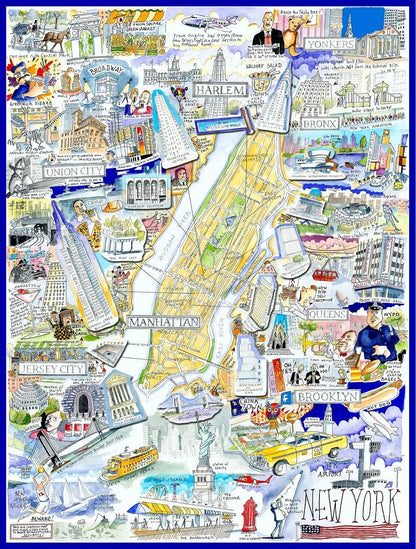 New York Jigsaw Puzzle - Tim Bulmers Comical Map Of New York - Jigsaw Puzzle For Adults 1000 Piece - New York City Landmarks, Statue Of Liberty, Brooklyn, Manhatten, Gift, Home Decor 66cm X 50cm… Stan