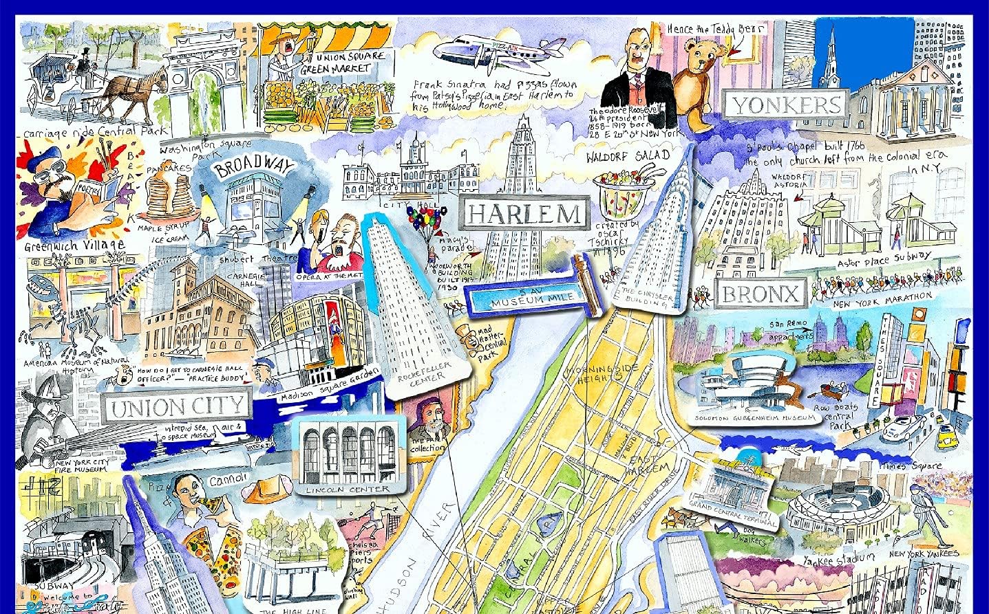 New York Jigsaw Puzzle - Tim Bulmers Comical Map Of New York - Jigsaw Puzzle For Adults 1000 Piece - New York City Landmarks, Statue Of Liberty, Brooklyn, Manhatten, Gift, Home Decor 66cm X 50cm… Stan
