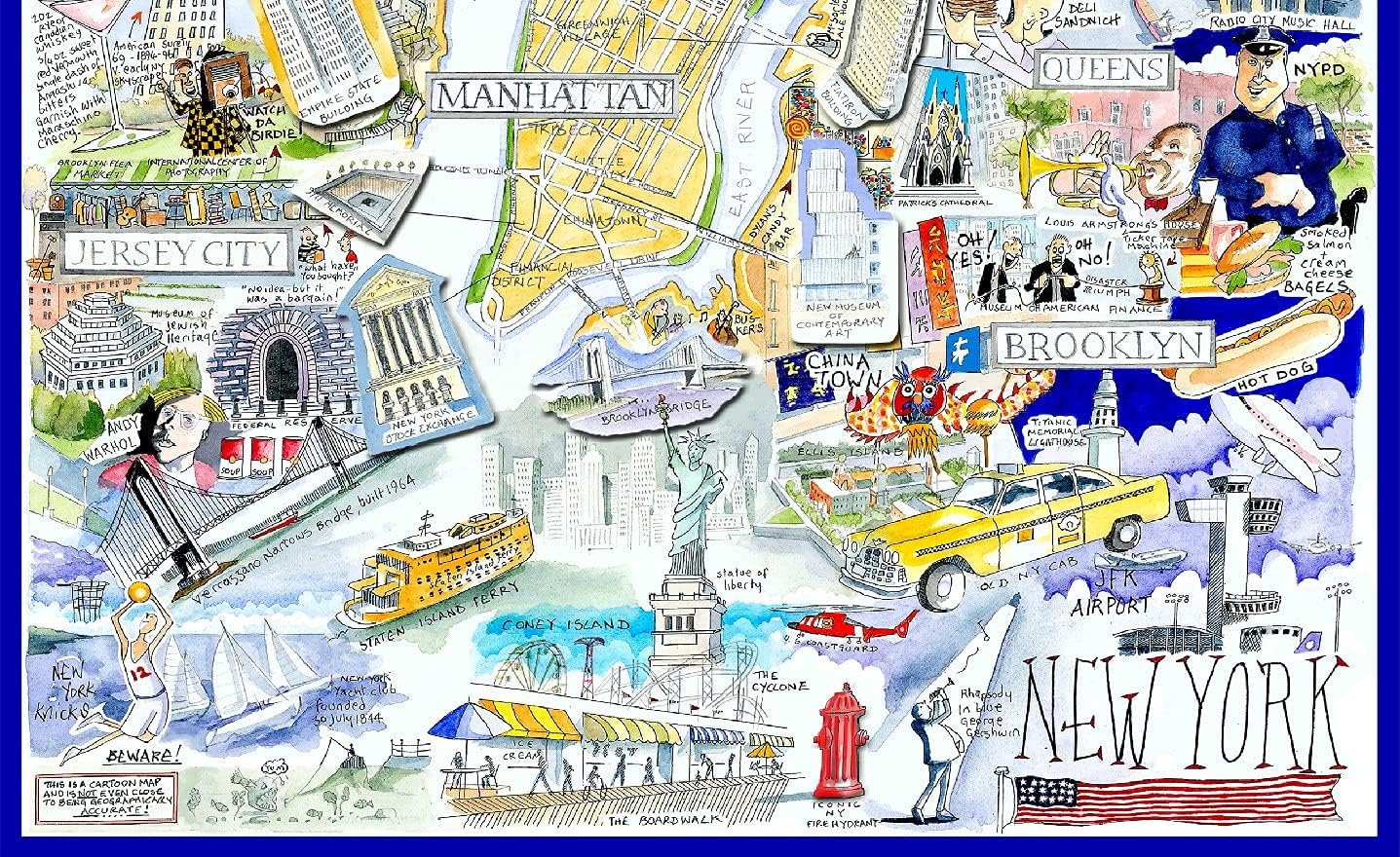New York Jigsaw Puzzle - Tim Bulmers Comical Map Of New York - Jigsaw Puzzle For Adults 1000 Piece - New York City Landmarks, Statue Of Liberty, Brooklyn, Manhatten, Gift, Home Decor 66cm X 50cm… Stan