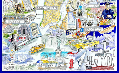 New York Jigsaw Puzzle - Tim Bulmers Comical Map Of New York - Jigsaw Puzzle For Adults 1000 Piece - New York City Landmarks, Statue Of Liberty, Brooklyn, Manhatten, Gift, Home Decor 66cm X 50cm… Stan
