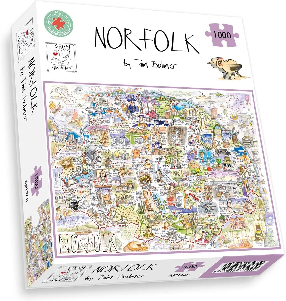 Comical Map Of Norfolk By Tim Bulmer - 1000 Piece Puzzle For Adults, Large Puzzle 66cm X 50cm In Size. Challenging To Complete But Fun And Humorous