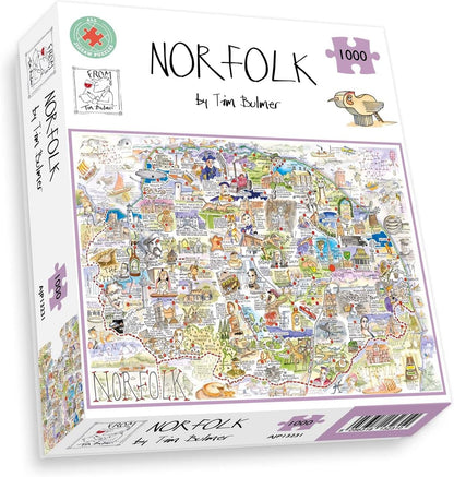 Comical Map Of Norfolk By Tim Bulmer - 1000 Piece Puzzle For Adults, Large Puzzle 66cm X 50cm In Size. Challenging To Complete But Fun And Humorous