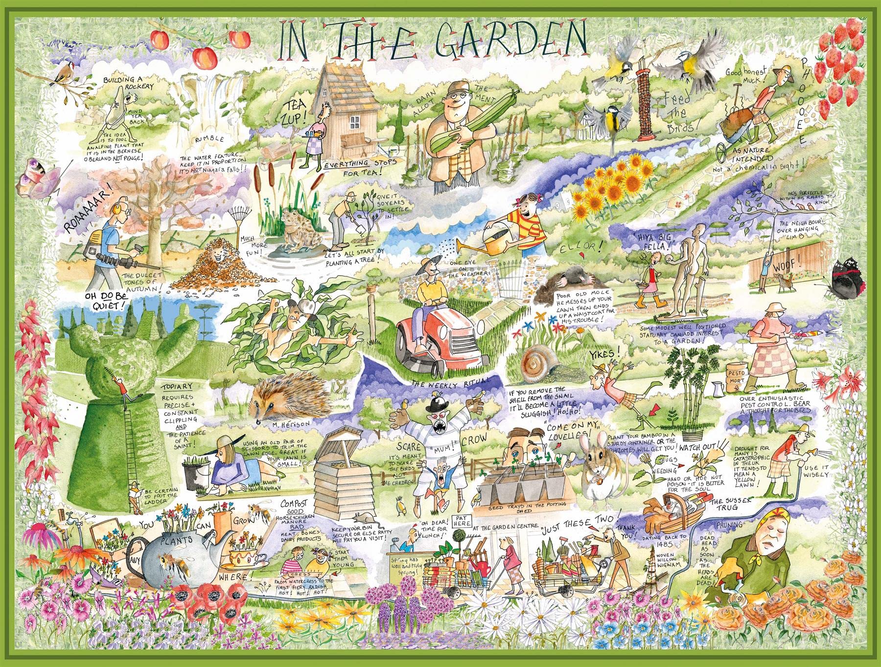 1000 Piece Puzzle For Adults - In The Garden By Tim Bulmer, Large Puzzle 66cm X 50cm In Size. Challenging To Complete But Fun And Humorous