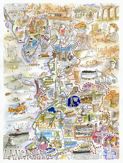 Tim Bulmer's Comical Lancashire Map Art - 1000-Piece Adult Jigsaw Puzzle, Large 66cm x 50cm Size. A Delightfully Challenging Yet Amusing Experience