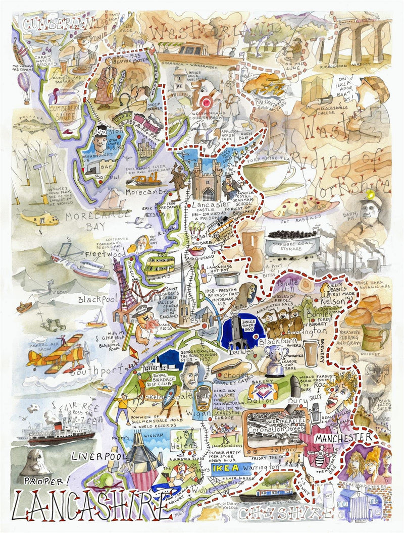 Tim Bulmer's Comical Lancashire Map Art - 1000-Piece Adult Jigsaw Puzzle, Large 66cm x 50cm Size. A Delightfully Challenging Yet Amusing Experience