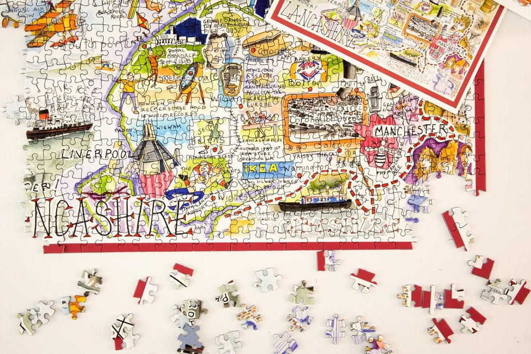 Tim Bulmer's Comical Lancashire Map Art - 1000-Piece Adult Jigsaw Puzzle, Large 66cm x 50cm Size. A Delightfully Challenging Yet Amusing Experience