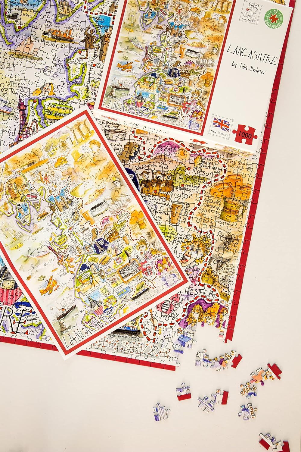 Tim Bulmer's Comical Lancashire Map Art - 1000-Piece Adult Jigsaw Puzzle, Large 66cm x 50cm Size. A Delightfully Challenging Yet Amusing Experience