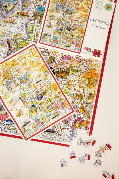 Tim Bulmer's Comical Lancashire Map Art - 1000-Piece Adult Jigsaw Puzzle, Large 66cm x 50cm Size. A Delightfully Challenging Yet Amusing Experience