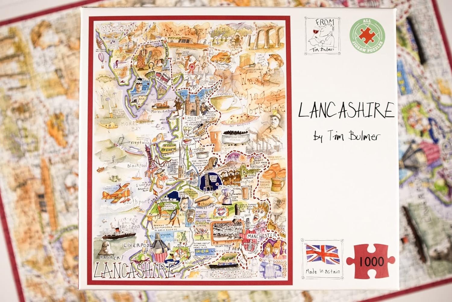 Tim Bulmer's Comical Lancashire Map Art - 1000-Piece Adult Jigsaw Puzzle, Large 66cm x 50cm Size. A Delightfully Challenging Yet Amusing Experience