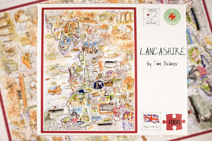 Tim Bulmer's Comical Lancashire Map Art - 1000-Piece Adult Jigsaw Puzzle, Large 66cm x 50cm Size. A Delightfully Challenging Yet Amusing Experience