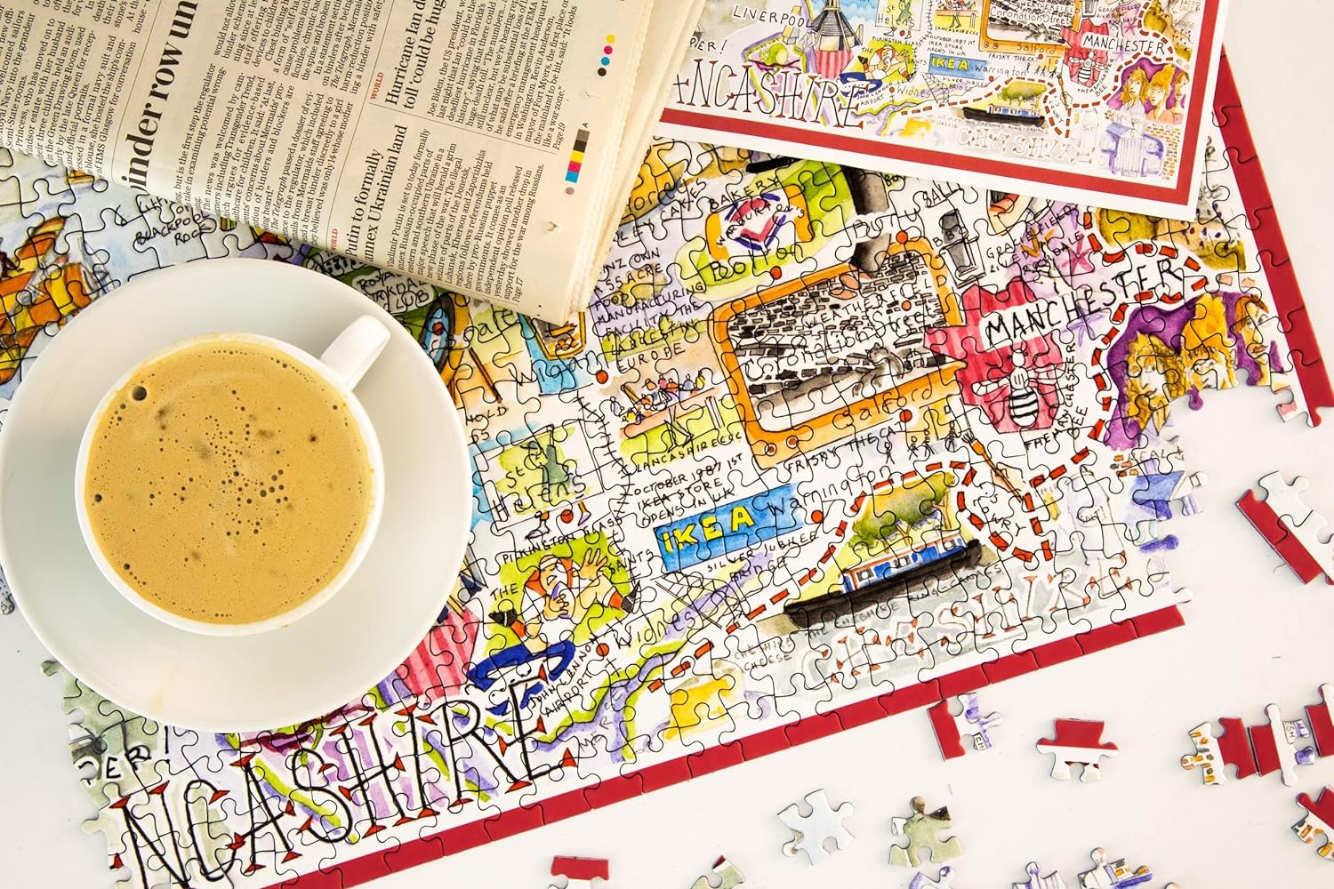 Tim Bulmer's Comical Lancashire Map Art - 1000-Piece Adult Jigsaw Puzzle, Large 66cm x 50cm Size. A Delightfully Challenging Yet Amusing Experience
