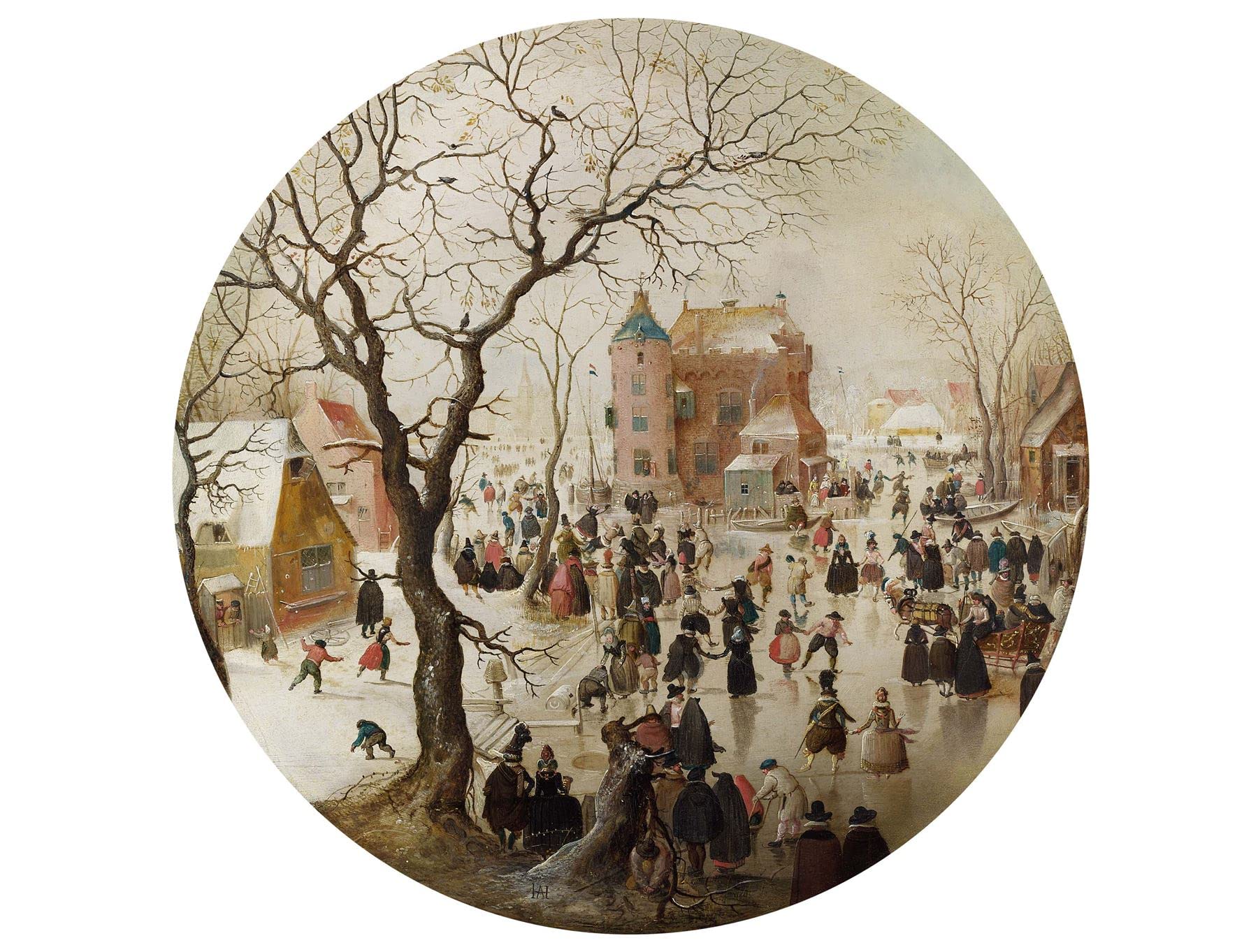 A Winter Scene with Skaters Near a Castle - National Gallery 400 Piece Circular Jigsaw Puzzle