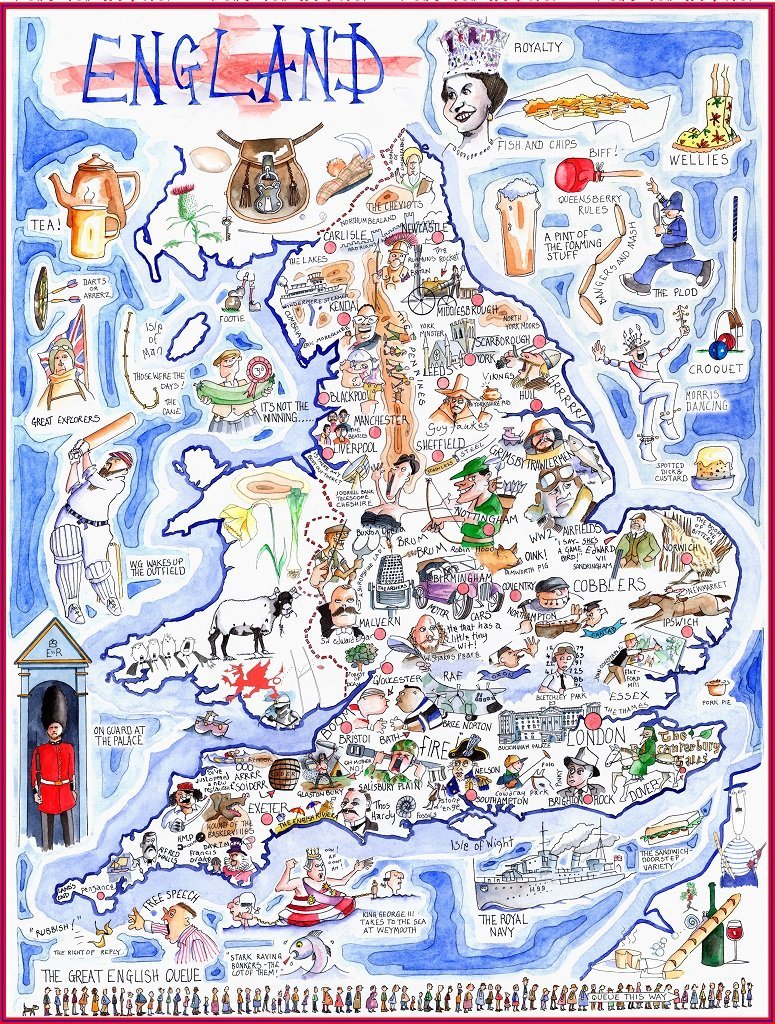 1000 Piece Jigsaw Puzzle - Comical Map Of England Artwork By Tim Bulmer - Comical 1000 Piece Puzzles For Adults Colorful Jigsaw Puzzle 66cm X 50cm Funny Jigsaw Puzzles